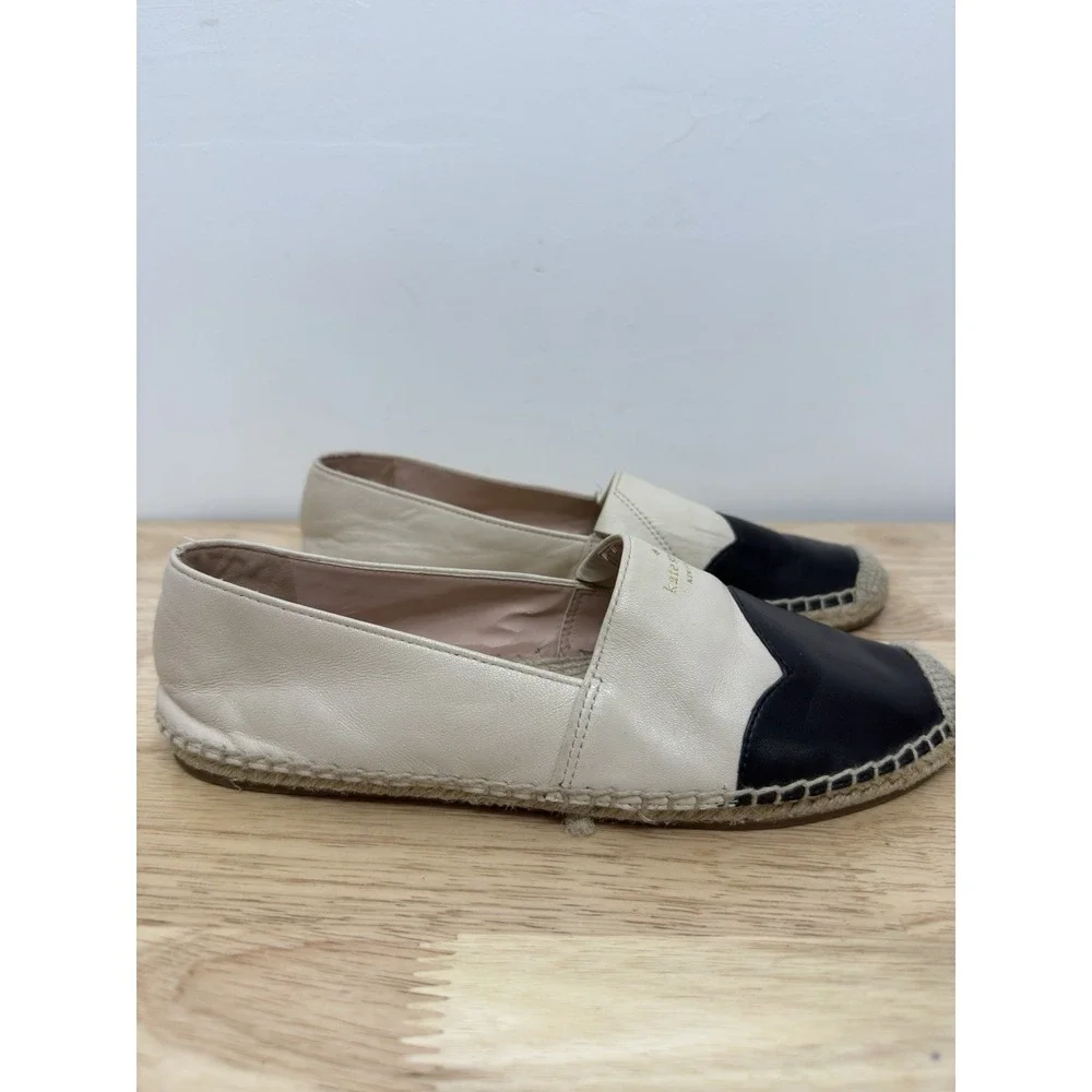 Kate‎ Spade Garden Espadrille Slip-On Flats Loafers Ivory Black Size 7B #43